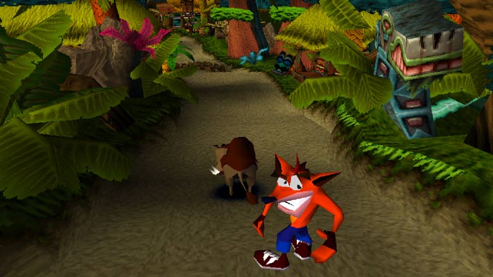 Crash olhando para o jogador na fase Hog Wild